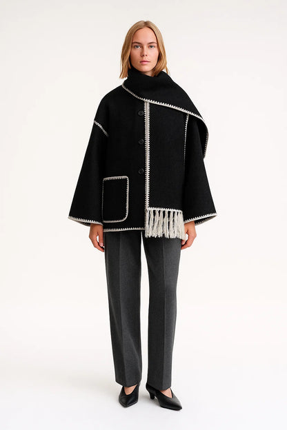 Cape Femme | Design Contrasté Élégant | Coupe Ample Et Moderne | Parfaite Pour l’automne Et l’hiver