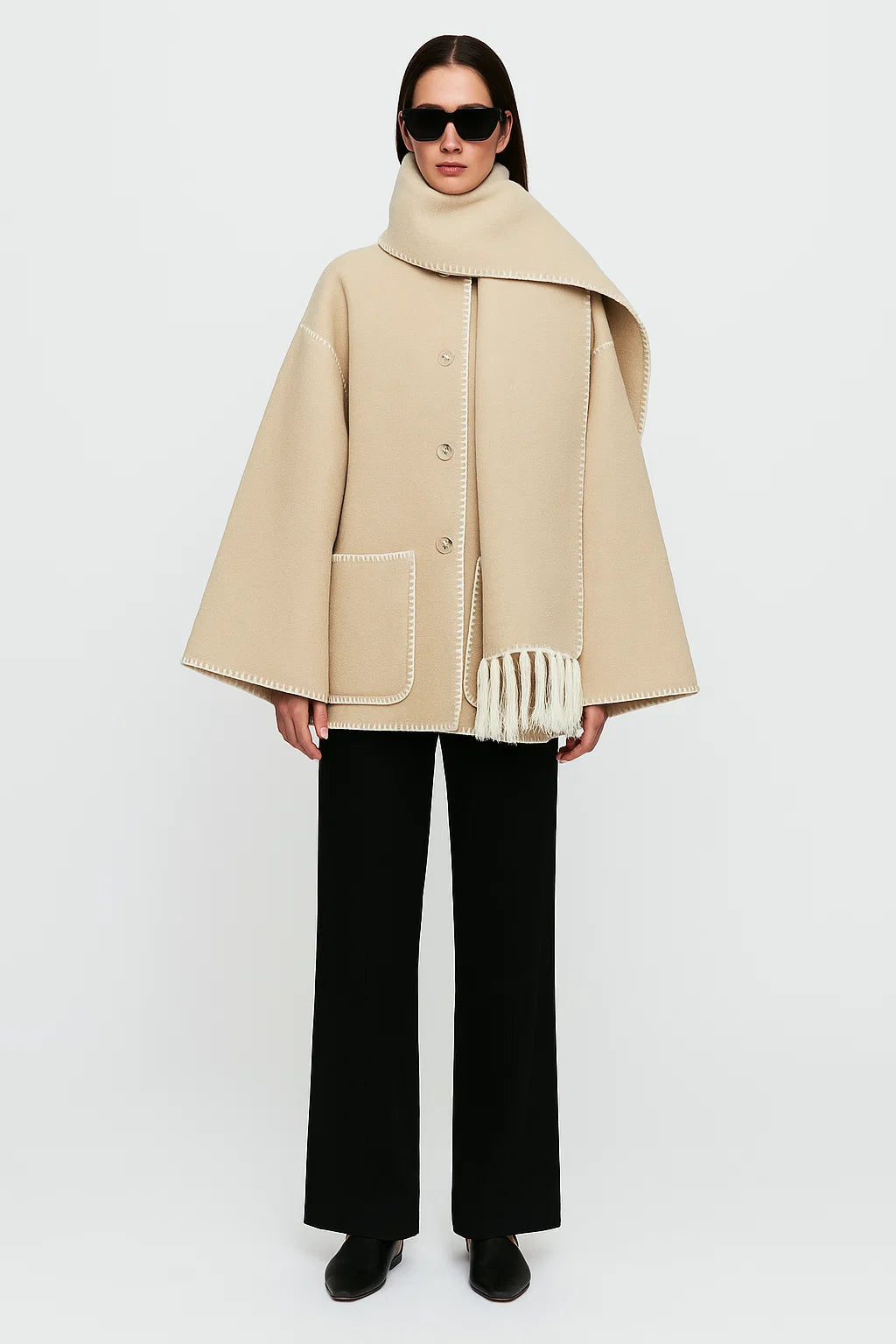 Cape Femme | Design Contrasté Élégant | Coupe Ample Et Moderne | Parfaite Pour l’automne Et l’hiver