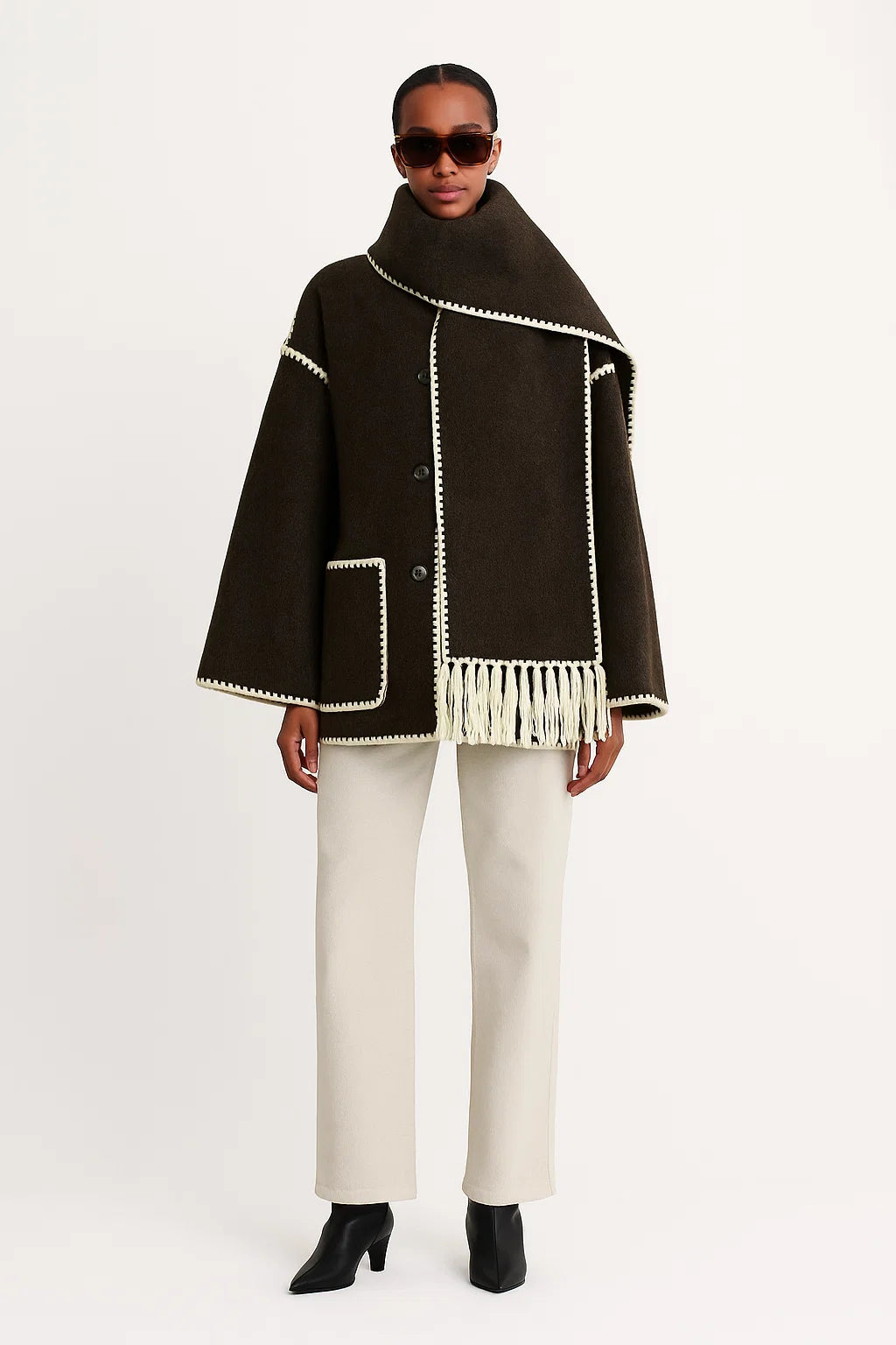 Cape Femme | Design Contrasté Élégant | Coupe Ample Et Moderne | Parfaite Pour l’automne Et l’hiver