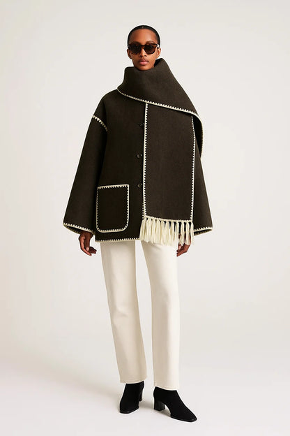 Cape Femme | Design Contrasté Élégant | Coupe Ample Et Moderne | Parfaite Pour l’automne Et l’hiver