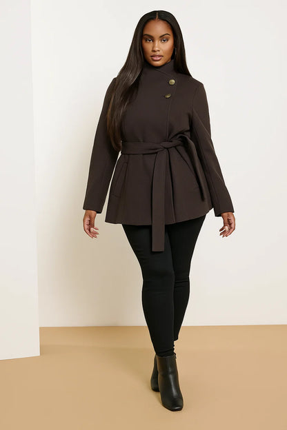 Manteau Femme | Col Montant Élégant | Ceinturé Et Chaud | Parfait Pour l’Hiver En Ville