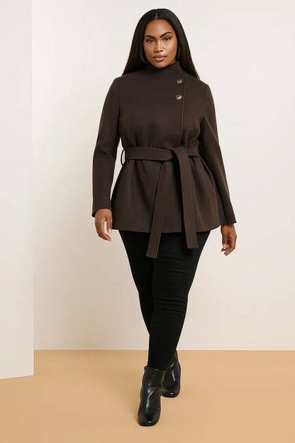 Manteau Femme | Col Montant Élégant | Ceinturé Et Chaud | Parfait Pour l’Hiver En Ville