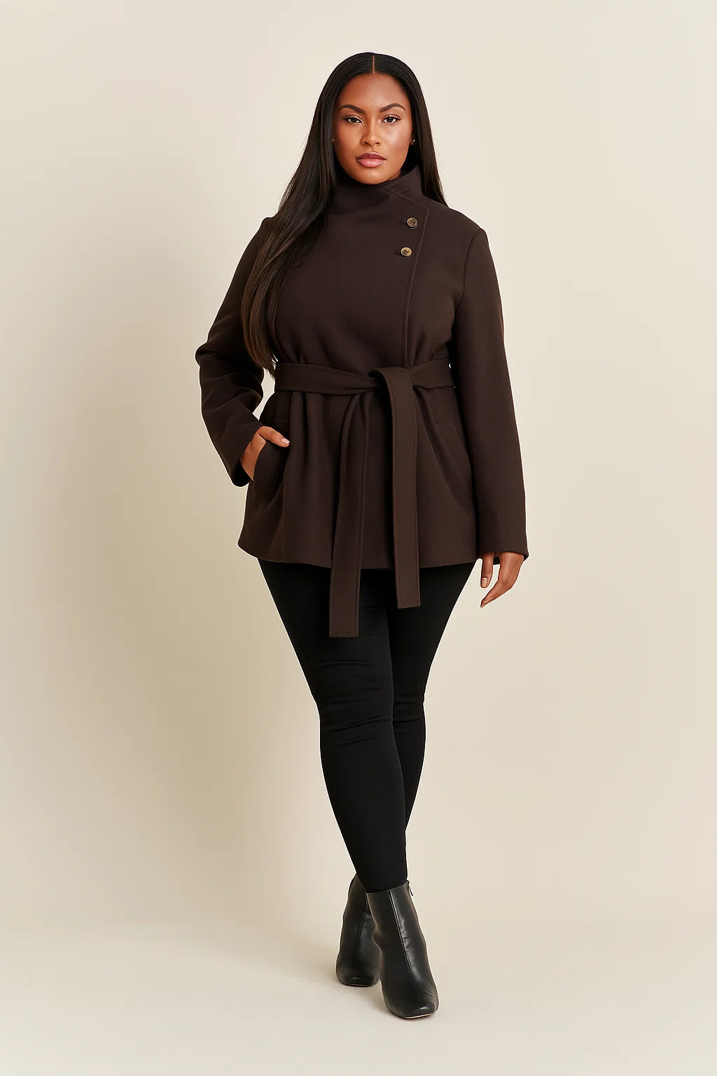 Manteau Femme | Col Montant Élégant | Ceinturé Et Chaud | Parfait Pour l’Hiver En Ville