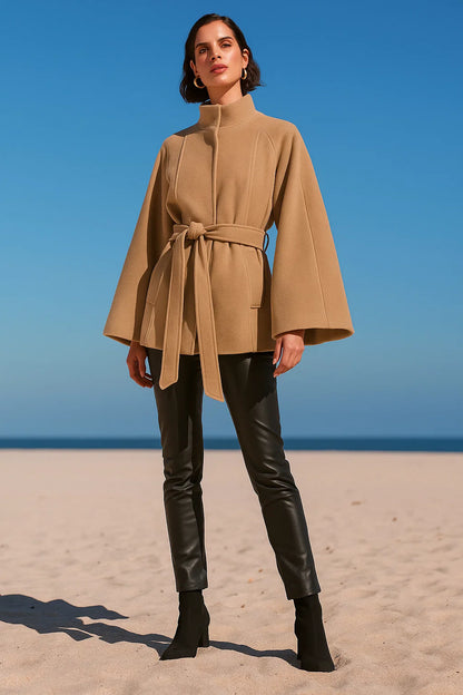 Manteau Femme | Coupe Moderne Et Ceinturée | Manches Évasées Élégantes | Parfait Pour l’Hiver Chic