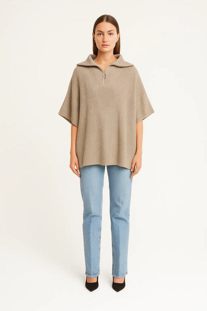 Poncho Zippé Femme | Acrylique | Maille Douce | Style Décontracté et Élégant