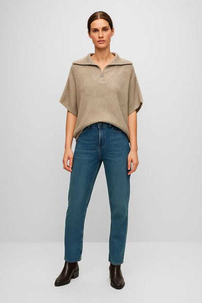 Poncho Zippé Femme | Acrylique | Maille Douce | Style Décontracté et Élégant