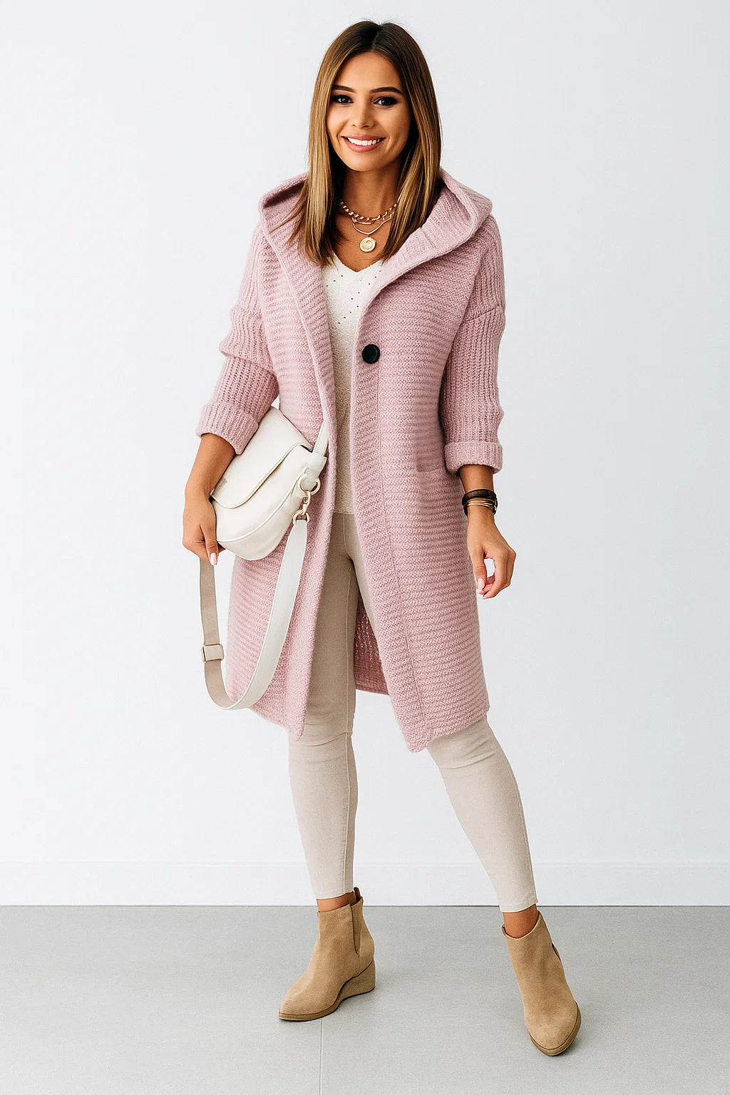 Cardigan Femme | Long Et Doux En Maille Polyester | Avec Capuche Pour Look Décontracté Et Chaleureux