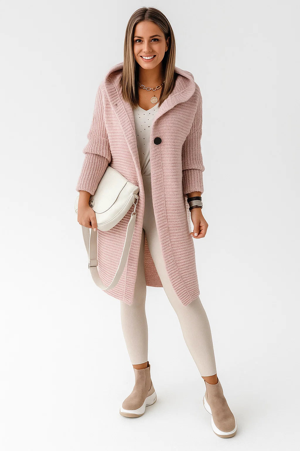 Cardigan Femme | Long Et Doux En Maille Polyester | Avec Capuche Pour Look Décontracté Et Chaleureux