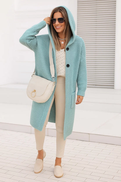 Cardigan Femme | Long Et Doux En Maille Polyester | Avec Capuche Pour Look Décontracté Et Chaleureux