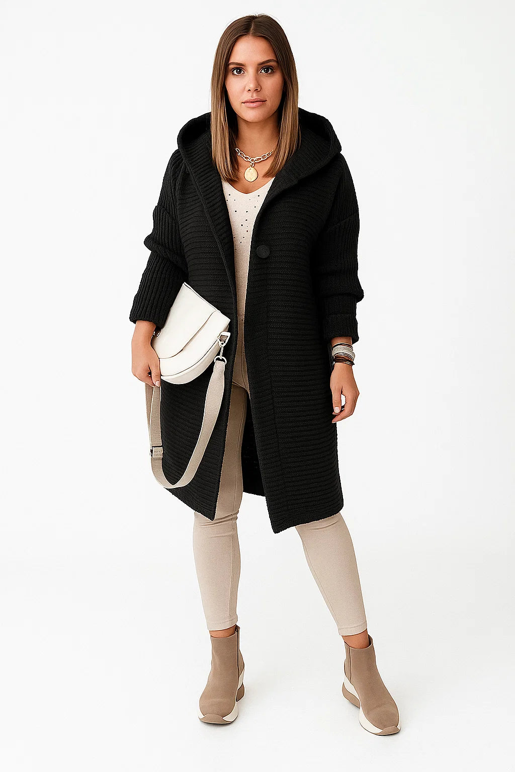 Cardigan Femme | Long Et Doux En Maille Polyester | Avec Capuche Pour Look Décontracté Et Chaleureux