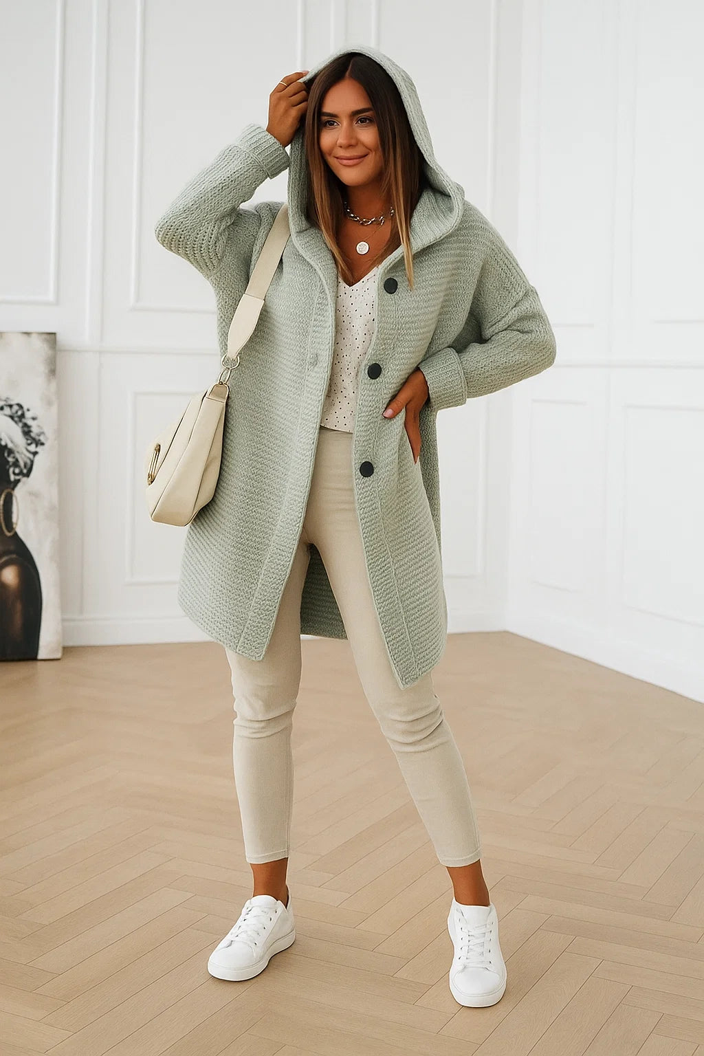 Cardigan Femme | Long Et Doux En Maille Polyester | Avec Capuche Pour Look Décontracté Et Chaleureux