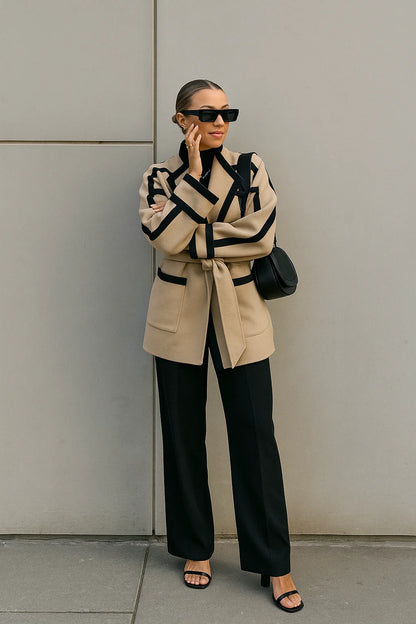 Veste Femme | Avec Détails Noirs | Ceinturée Et Graphique Pour Look Audacieux