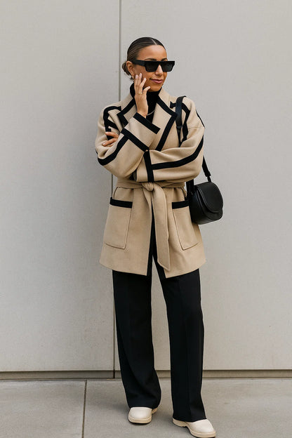 Veste Femme | Avec Détails Noirs | Ceinturée Et Graphique Pour Look Audacieux