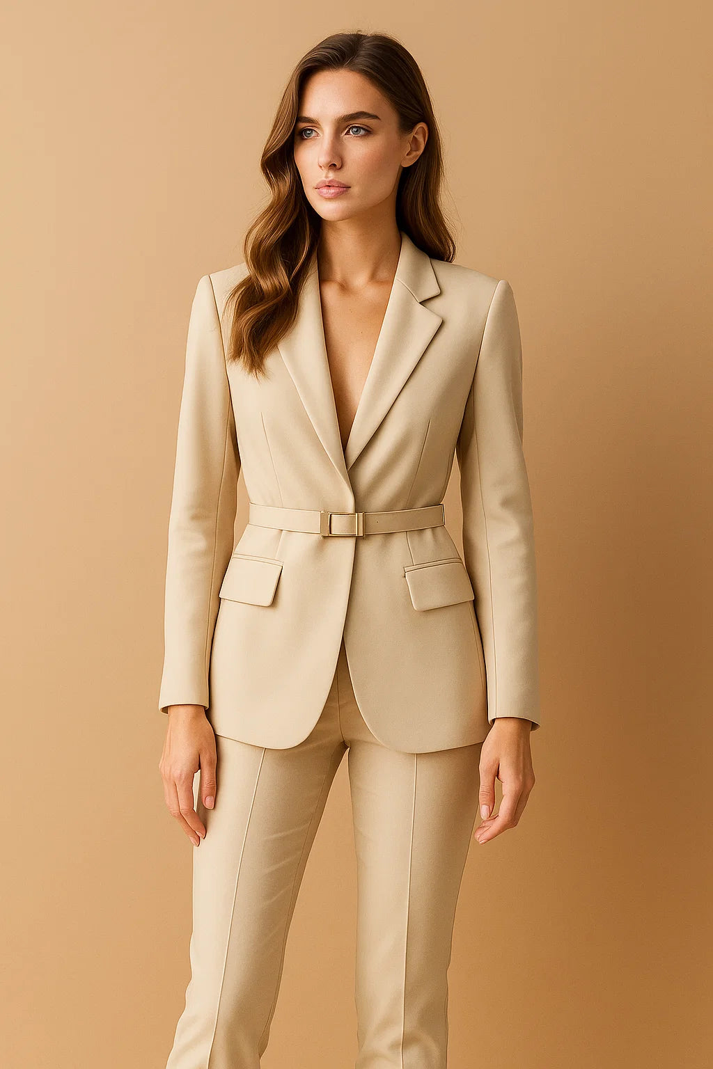 Blazer Femme | Ceinturé Avec Boucle | Élégant Et Structuré Pour Tenues Habillées