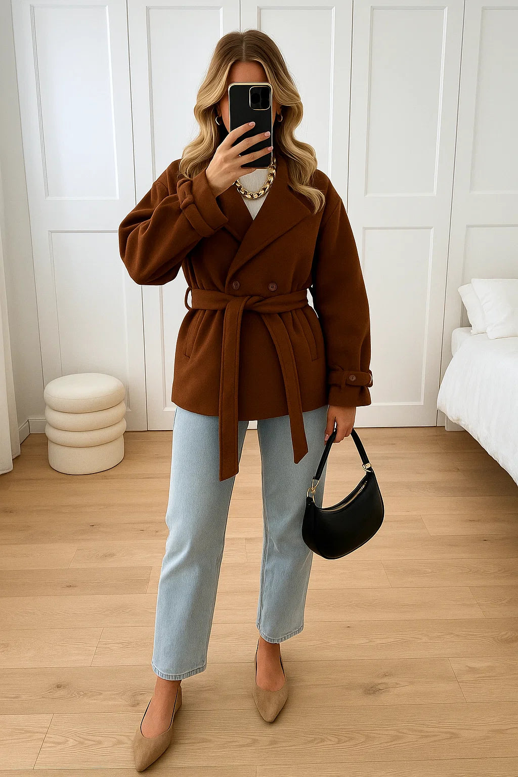 Veste Femme | Ceinturée Avec Double Boutonnage | Élégante Et Courte Pour Look Quotidien