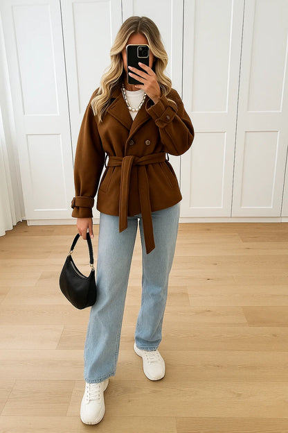 Veste Femme | Ceinturée Avec Double Boutonnage | Élégante Et Courte Pour Look Quotidien