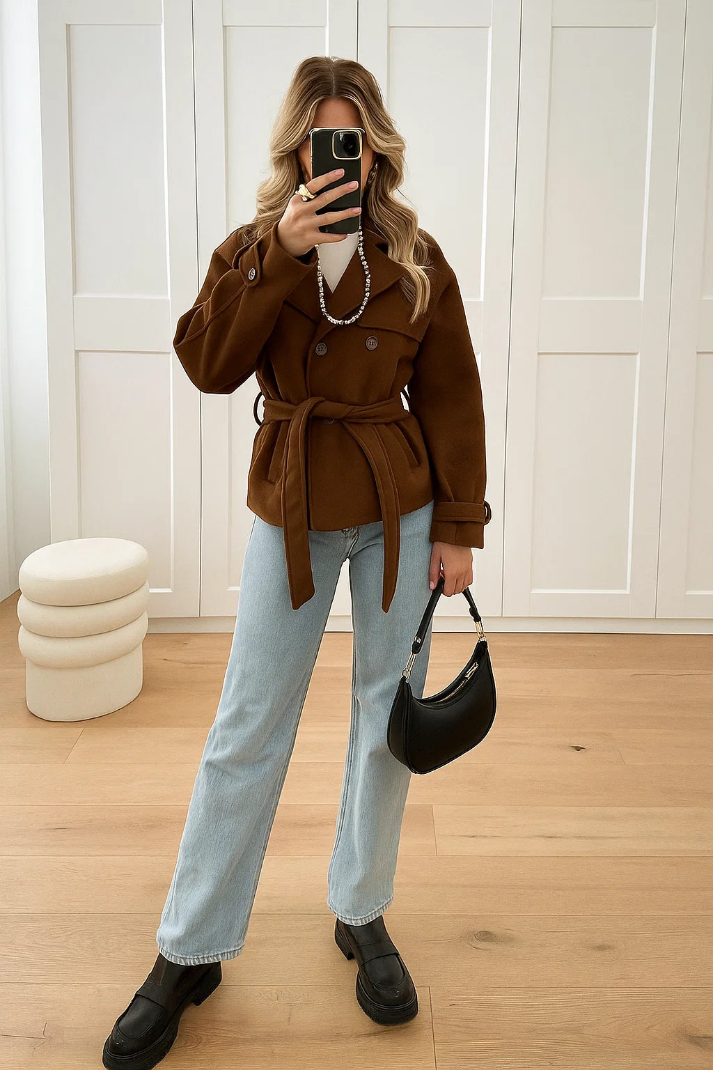 Veste Femme | Ceinturée Avec Double Boutonnage | Élégante Et Courte Pour Look Quotidien