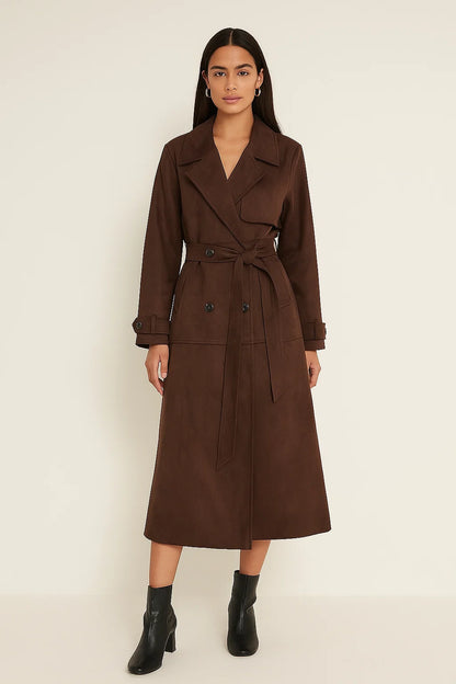 Trench Femme | Suédine Stretch | Long Et Élégant Avec Ceinture Pour Look Structuré