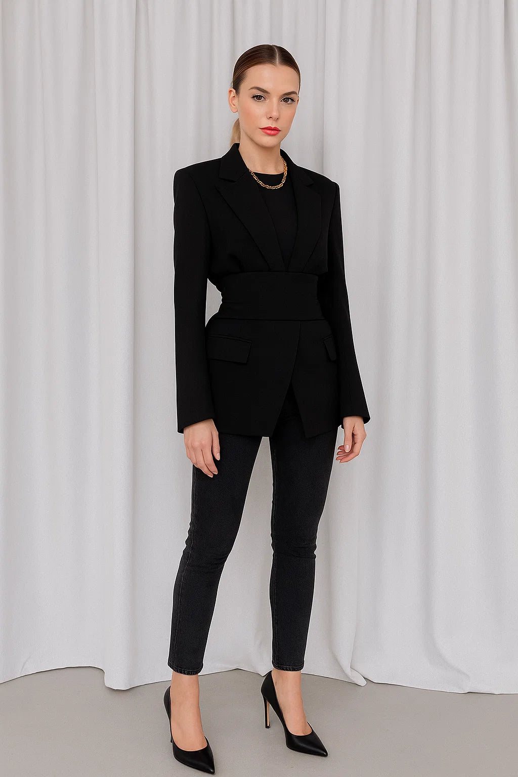 Blazer Femme | Coupe Longue et Ceinturée | Tissu Structuré Haut De Gamme | Parfait Pour Le Bureau Ou Les Occasions Spéciales