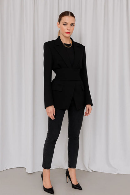 Blazer Femme | Coupe Longue et Ceinturée | Tissu Structuré Haut De Gamme | Parfait Pour Le Bureau Ou Les Occasions Spéciales