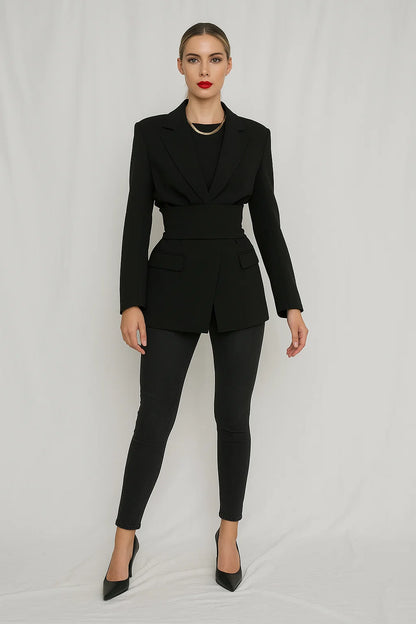 Blazer Femme | Coupe Longue et Ceinturée | Tissu Structuré Haut De Gamme | Parfait Pour Le Bureau Ou Les Occasions Spéciales