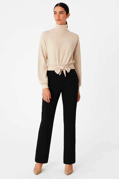 Pull Femme | Col Montant & Nœud A La Taille | Viscose Douce | Élégant Et Confortable Pour l’Hiver