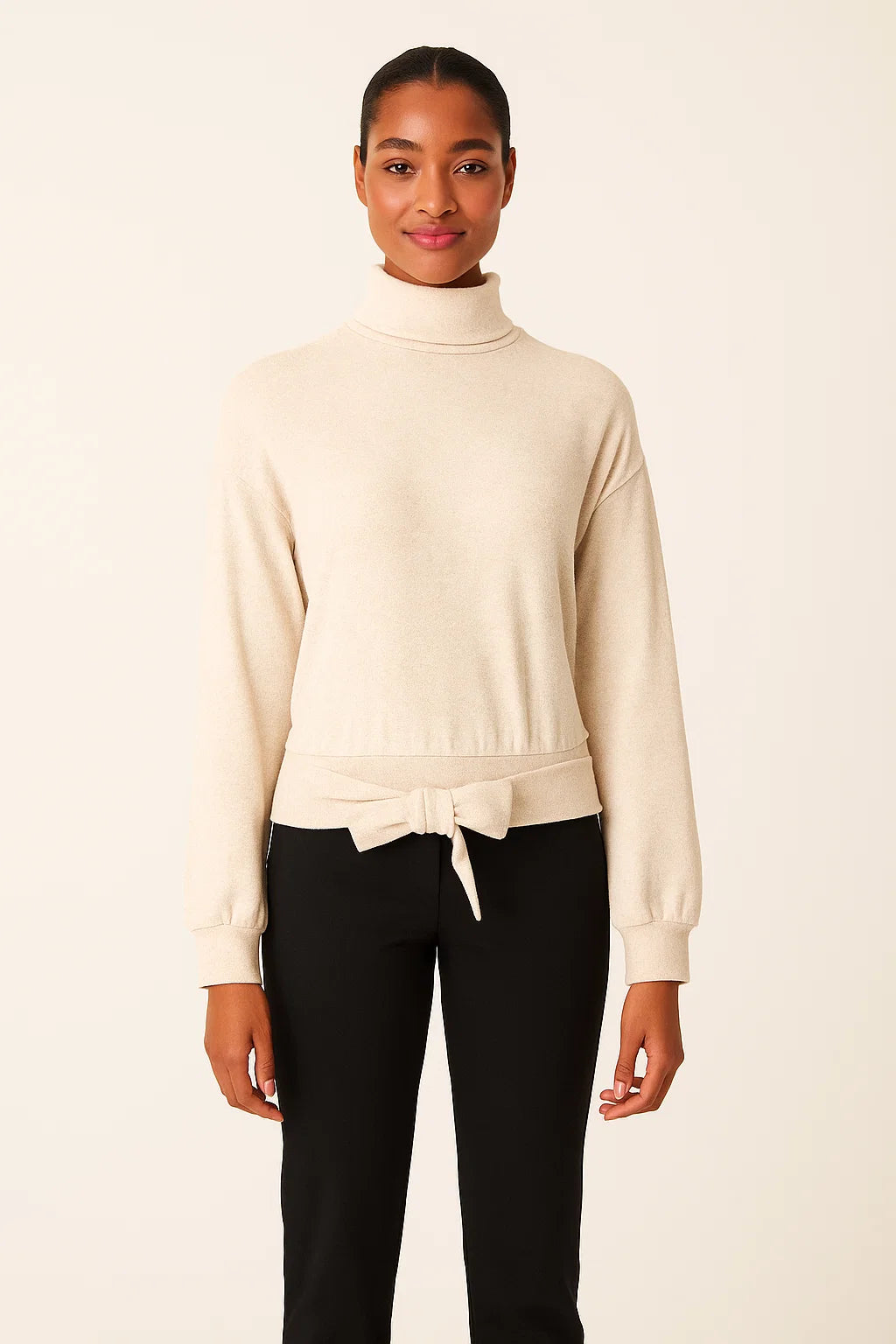 Pull Femme | Col Montant & Nœud A La Taille | Viscose Douce | Élégant Et Confortable Pour l’Hiver