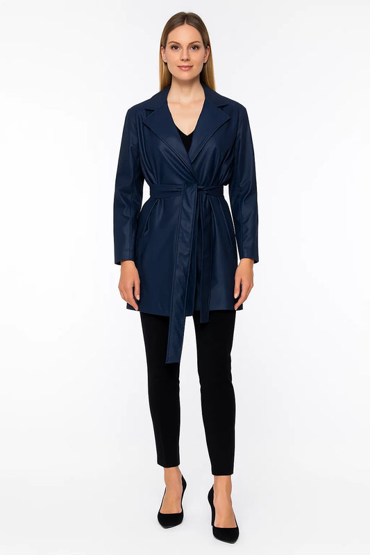 Veste Femme | Similicuir Ceinturée | Effet Cuir Élégant | Parfaite Pour Un Look Audacieux De Mi-Saison