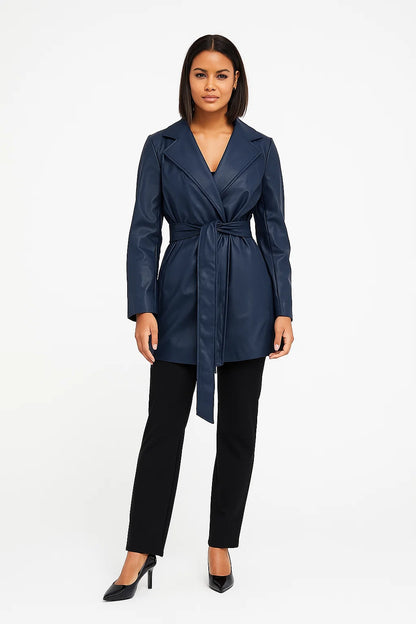 Veste Femme | Similicuir Ceinturée | Effet Cuir Élégant | Parfaite Pour Un Look Audacieux De Mi-Saison