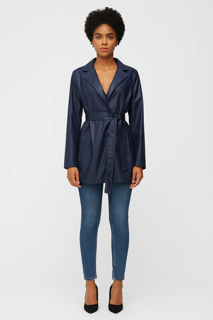 Veste Femme | Similicuir Ceinturée | Effet Cuir Élégant | Parfaite Pour Un Look Audacieux De Mi-Saison