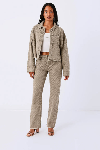 Veste Courte Femme | Tissu Texturé Et Bords Bruts | Idéale Pour Un Look Urbain Et Tendance