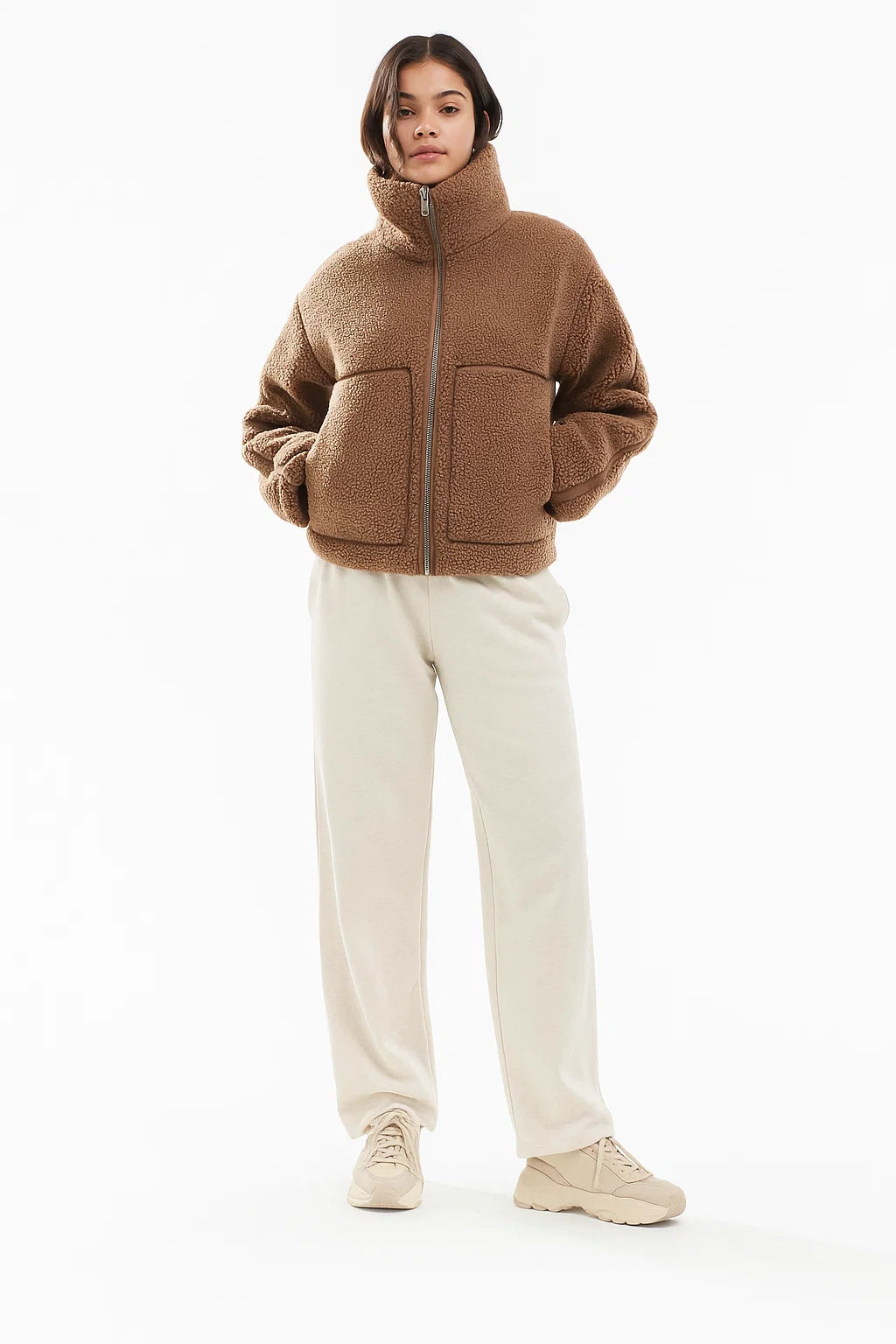 Veste Sherpa | Col Montant Et Poches Plaquées | Parfaite Pour Un Hiver Chaud Et Stylé