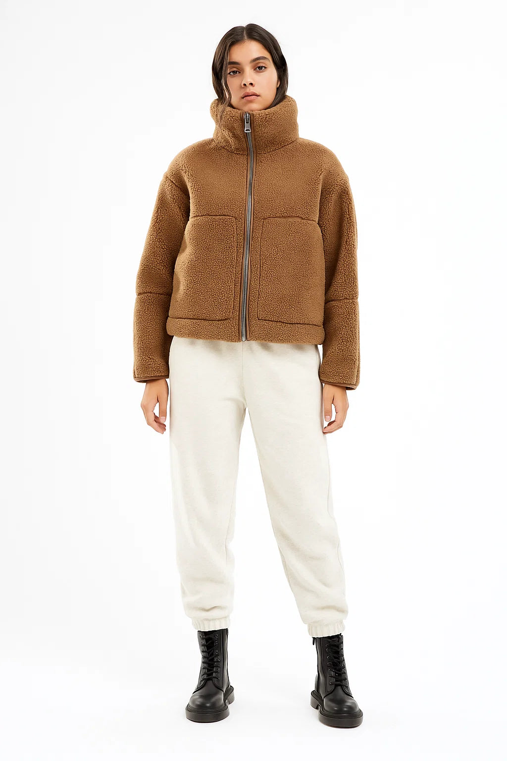 Veste Sherpa | Col Montant Et Poches Plaquées | Parfaite Pour Un Hiver Chaud Et Stylé