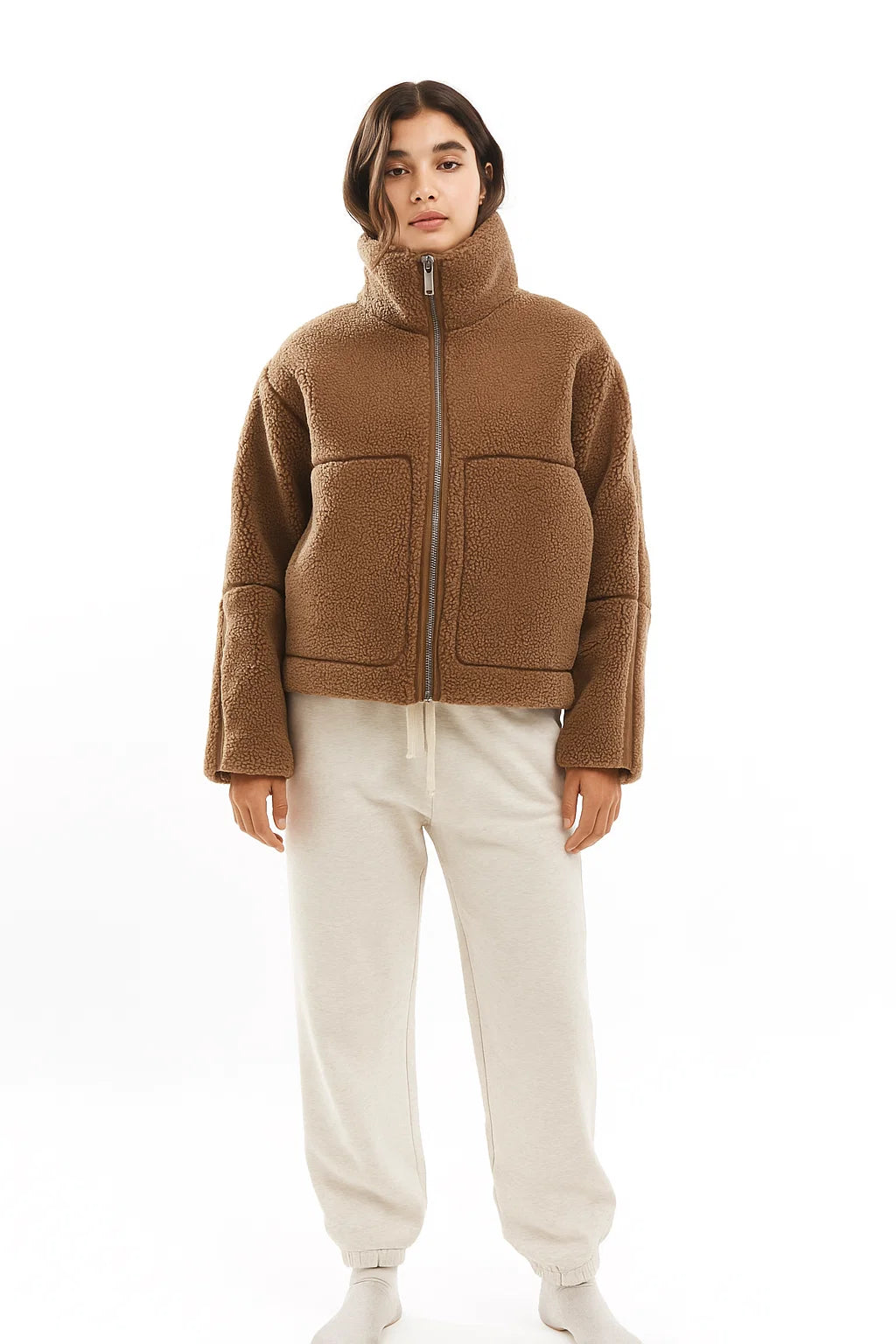 Veste Sherpa | Col Montant Et Poches Plaquées | Parfaite Pour Un Hiver Chaud Et Stylé