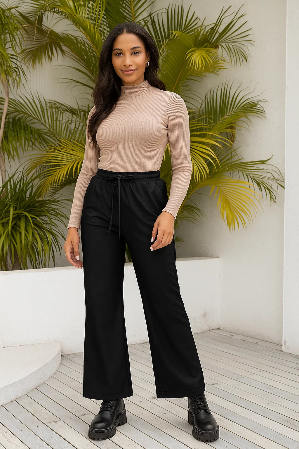 Pantalon Femme | Taille Haute Et Finition Lisse | Idéal Pour Un Look Élégant Et Moderne