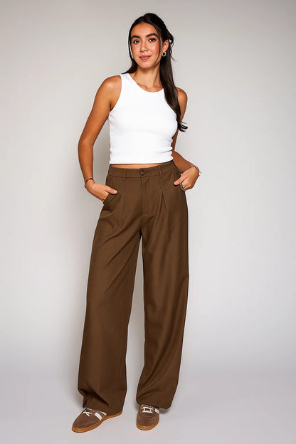 Pantalon Large Femme | Style Élégant Et Décontracté | Coton Et Polyester