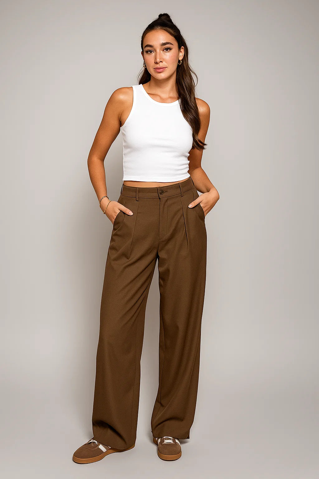Pantalon Large Femme | Style Élégant Et Décontracté | Coton Et Polyester