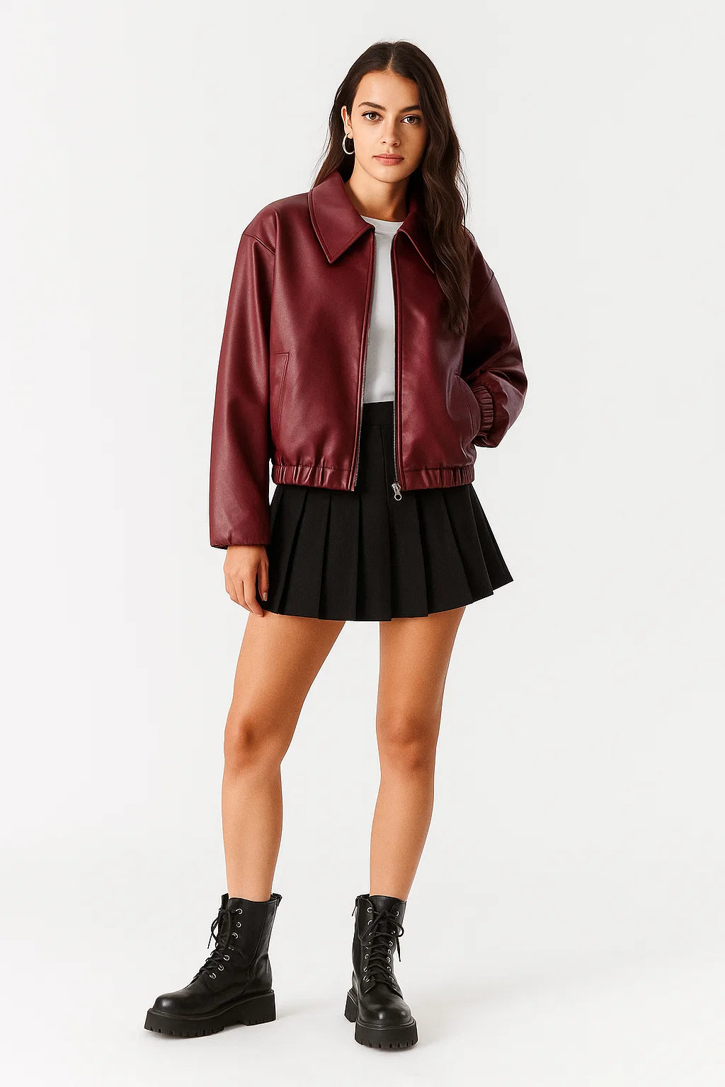 Veste Effet Cuir Femme | Coupe Courte Et Moderne | Parfaite Pour Un Look Urbain Et Tendance