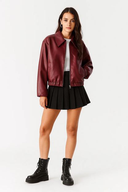 Veste Effet Cuir Femme | Coupe Courte Et Moderne | Parfaite Pour Un Look Urbain Et Tendance