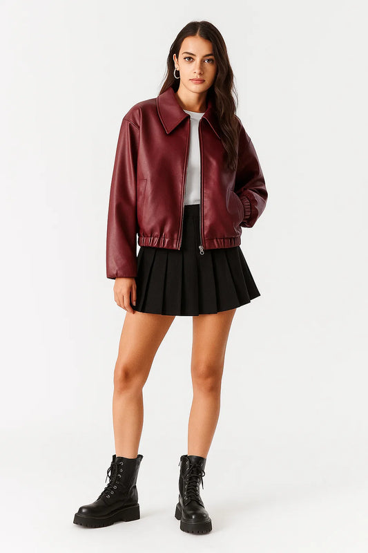 Veste Effet Cuir Femme | Coupe Courte Et Moderne | Parfaite Pour Un Look Urbain Et Tendance