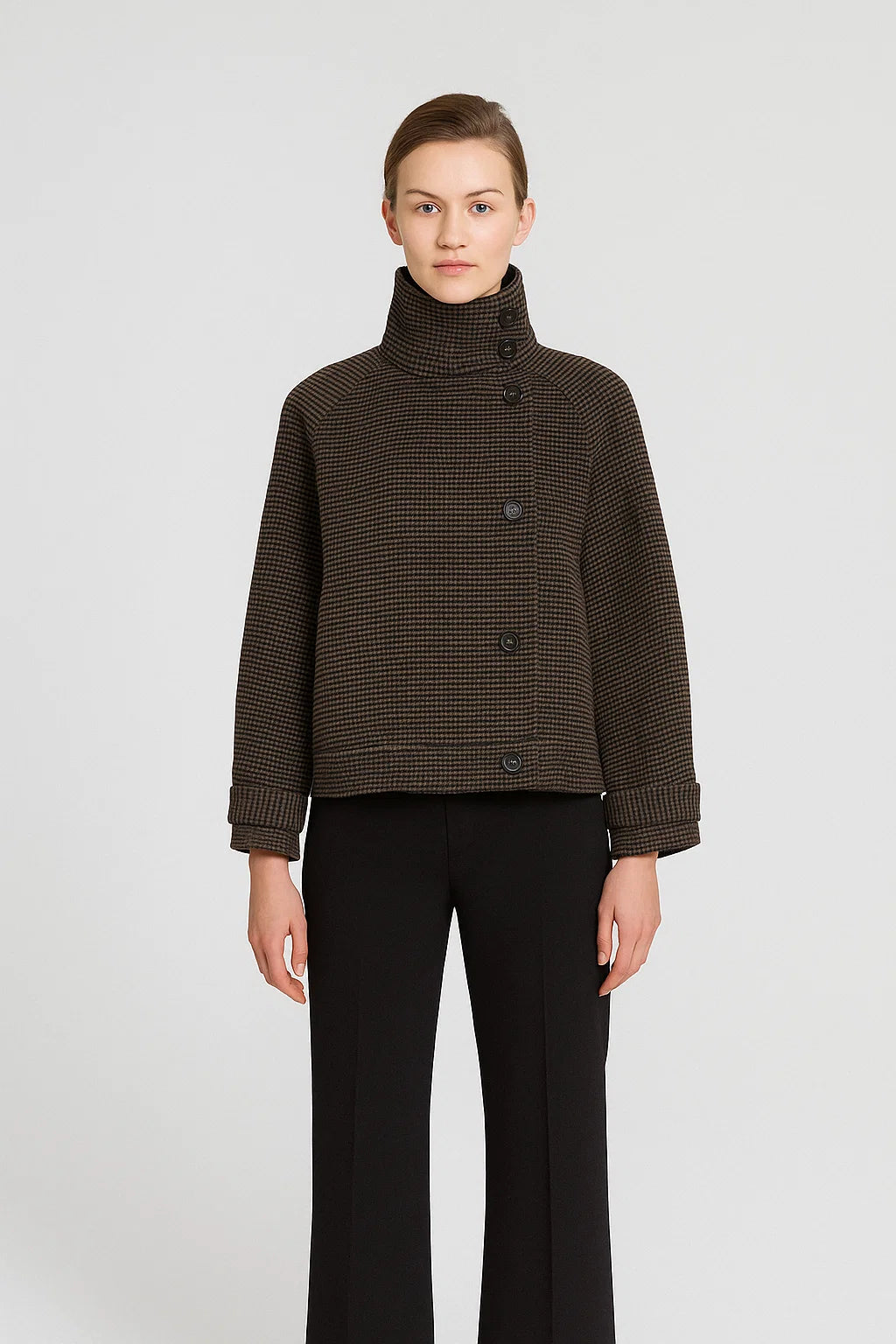 Veste Courte Femme | Motif Subtil Et Col Montant | Idéale Pour La Mi-Saison Et L’Hiver