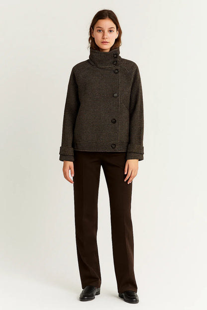 Veste Courte Femme | Motif Subtil Et Col Montant | Idéale Pour La Mi-Saison Et L’Hiver