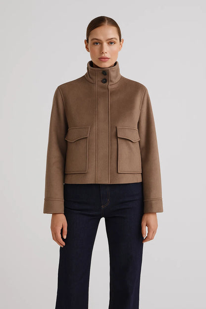 Veste Courte Femme | Mélange Laine Et Polyester | Élégante Avec Col Montant Pour L’Hiver