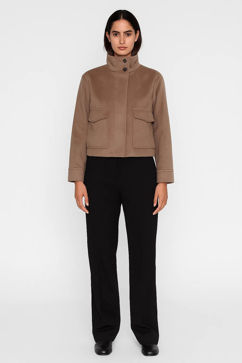 Veste Courte Femme | Mélange Laine Et Polyester | Élégante Avec Col Montant Pour L’Hiver