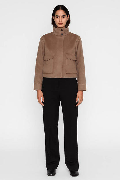 Veste Courte Femme | Mélange Laine Et Polyester | Élégante Avec Col Montant Pour L’Hiver