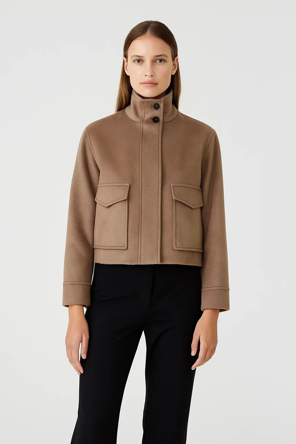 Veste Courte Femme | Mélange Laine Et Polyester | Élégante Avec Col Montant Pour L’Hiver