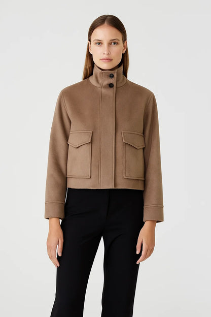 Veste Courte Femme | Mélange Laine Et Polyester | Élégante Avec Col Montant Pour L’Hiver