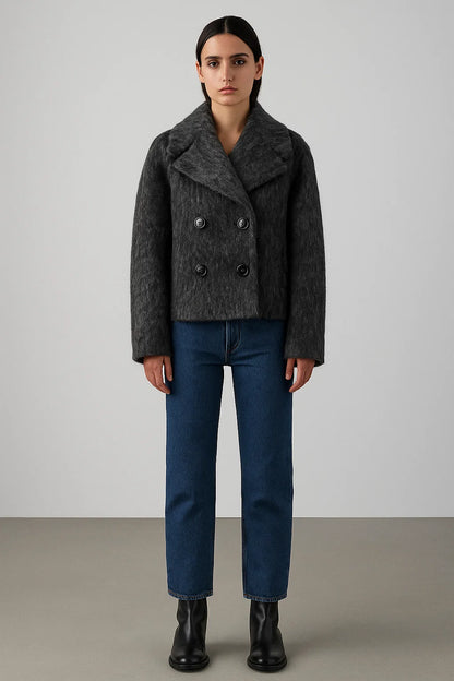 Veste Courte Femme | Coupe Droite Et Col À Revers | Chaude Et Élégante Pour L’Hiver