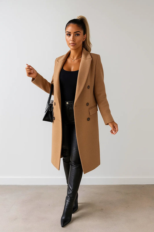 Manteau Long Femme | Élégant Et Structuré | Parfait Pour Un Look Féminin En Hiver