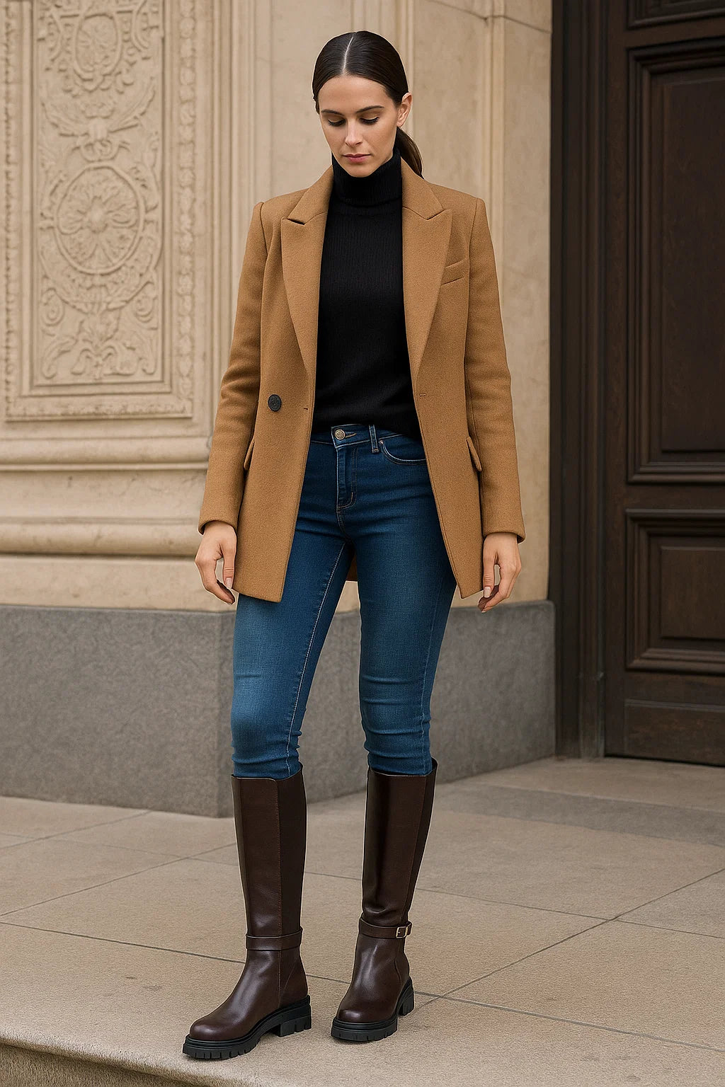 Bottes Hautes Femme | PU Effet Cuir Et Arrière Stretch | Style Classique Et Confortable Pour L’Hiver